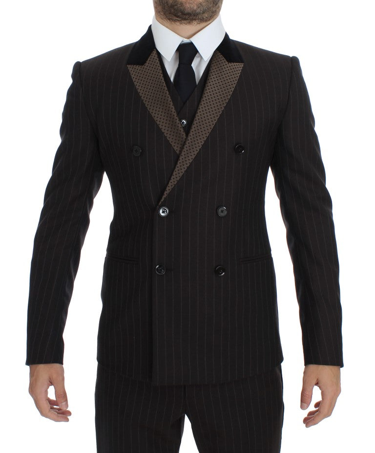 Elegant Brown Striped Three-Piece Tuxedo