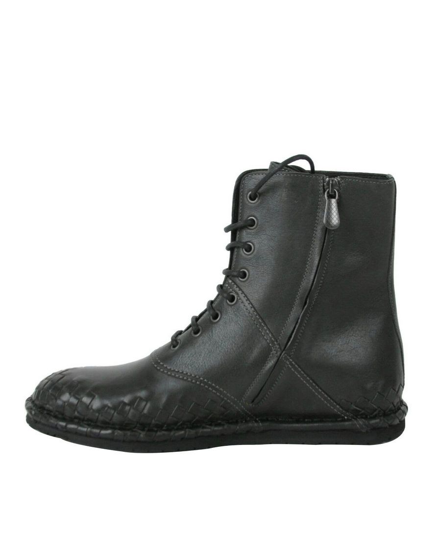 Bottega Veneta Men's Dark Gray Leather Side Zipper Boots