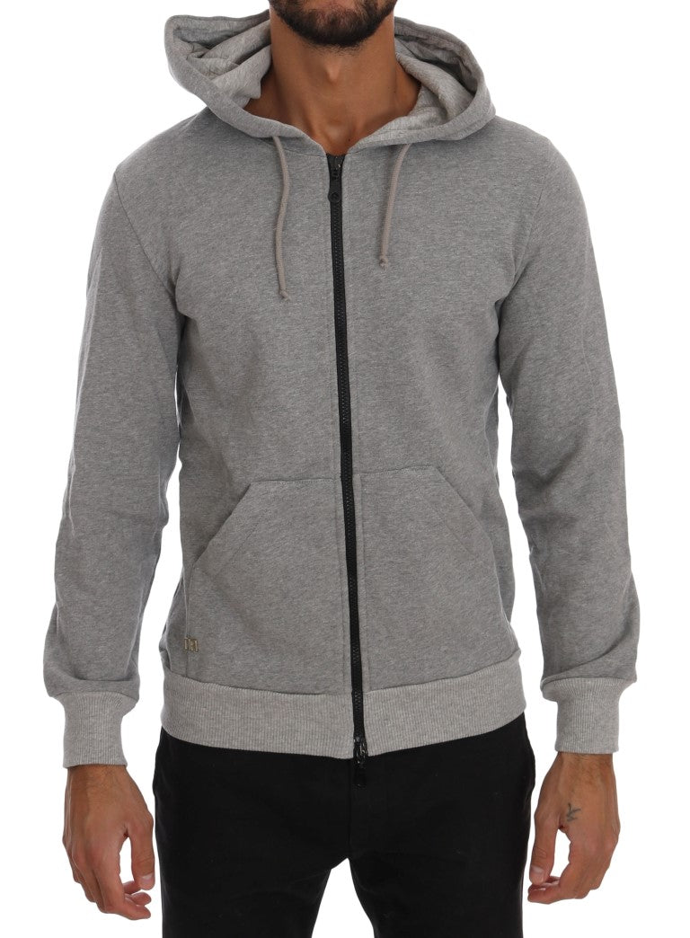 Gray Full Zipper Hodded Cotton Sweater