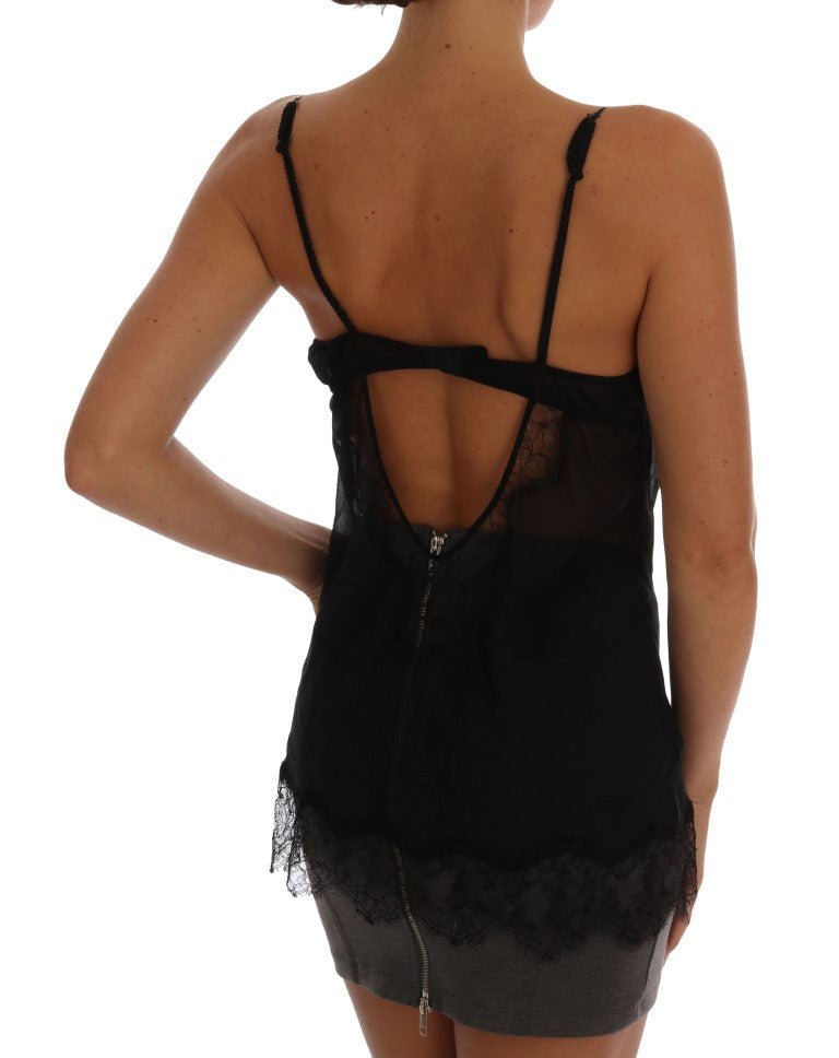 Elegant Black Silk Lace Lingerie Chemise