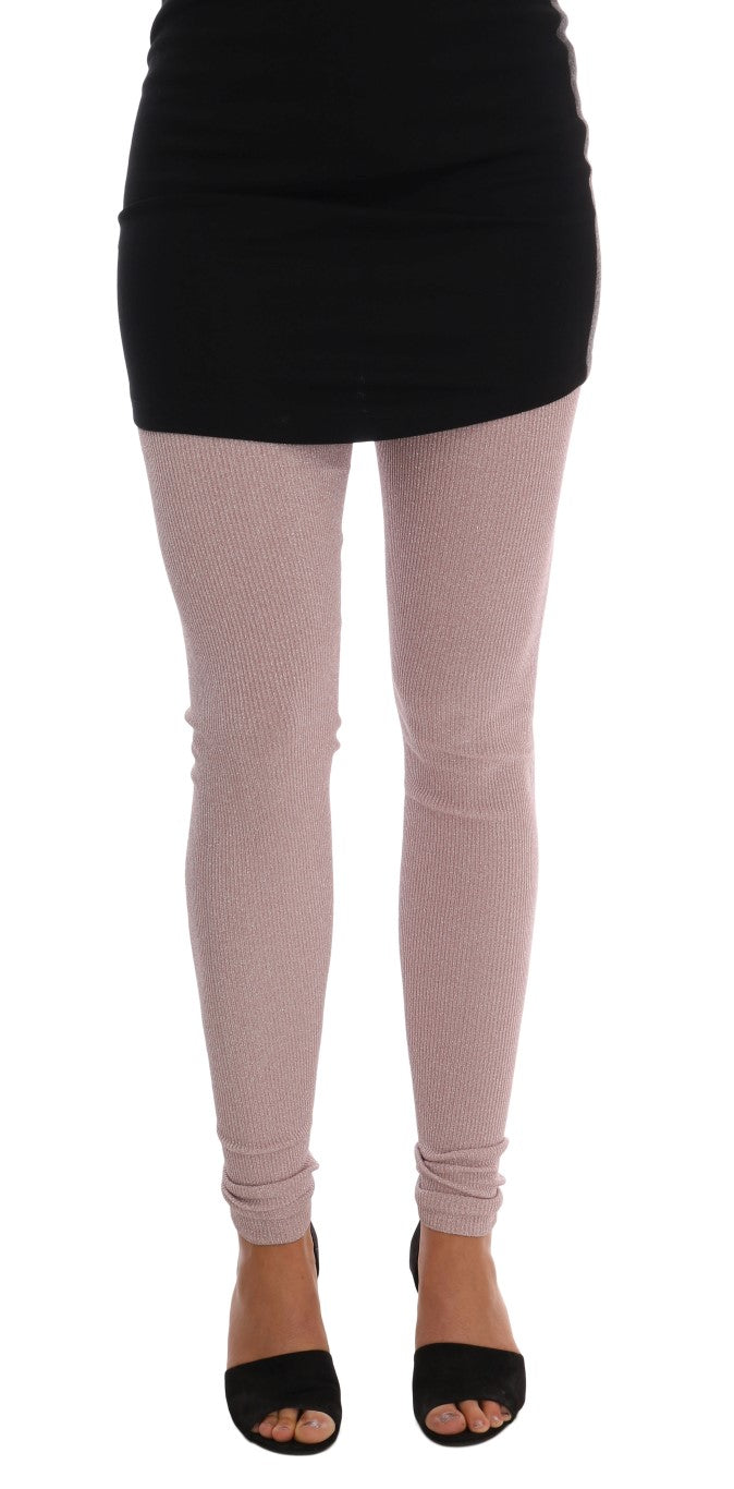 Elegant Pink Mid-Waist Stretch Pants