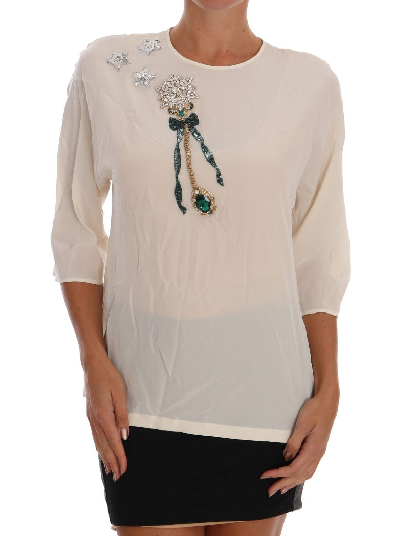 Enchanted Crystal Embroidered Silk T-Shirt