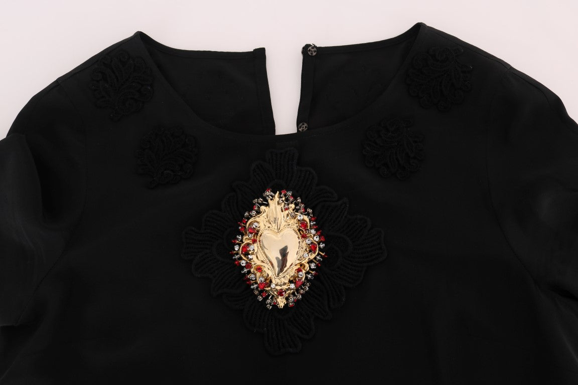 Embellished Sacred Heart Silk Blouse