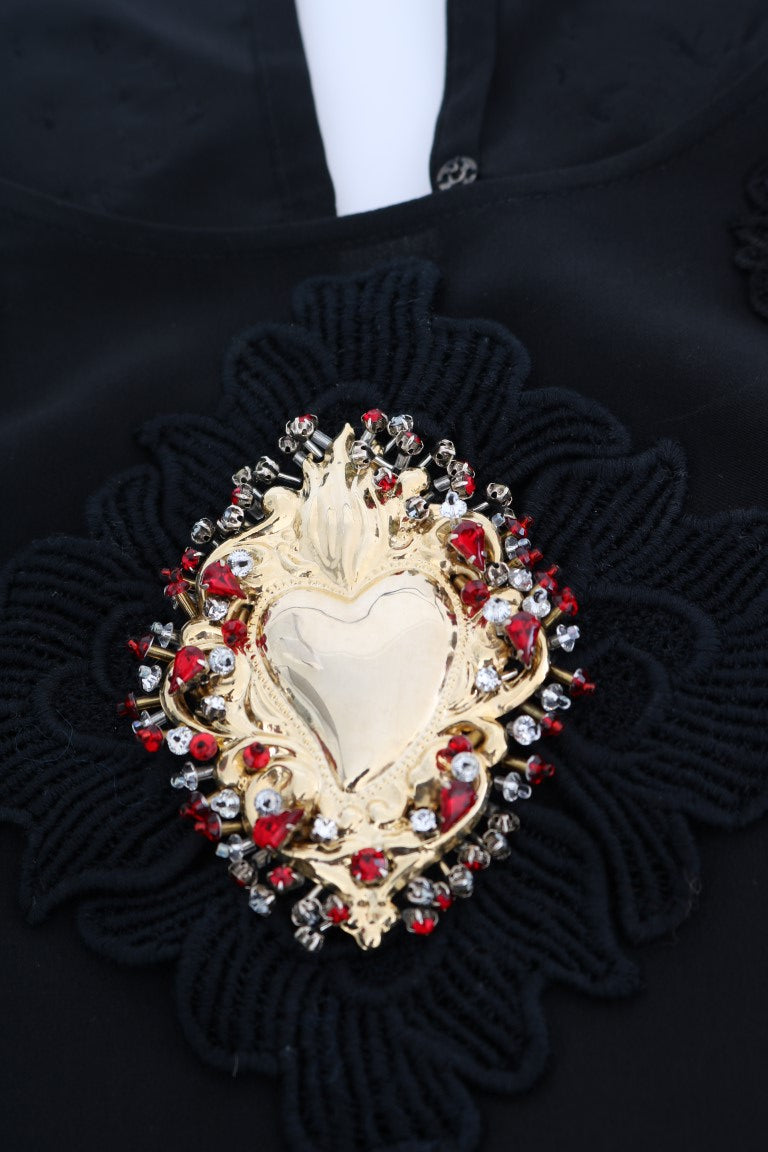 Embellished Sacred Heart Silk Blouse