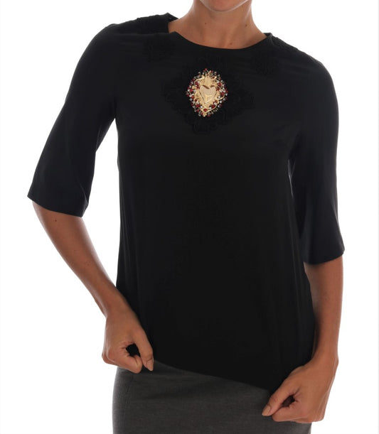 Embellished Sacred Heart Silk Blouse