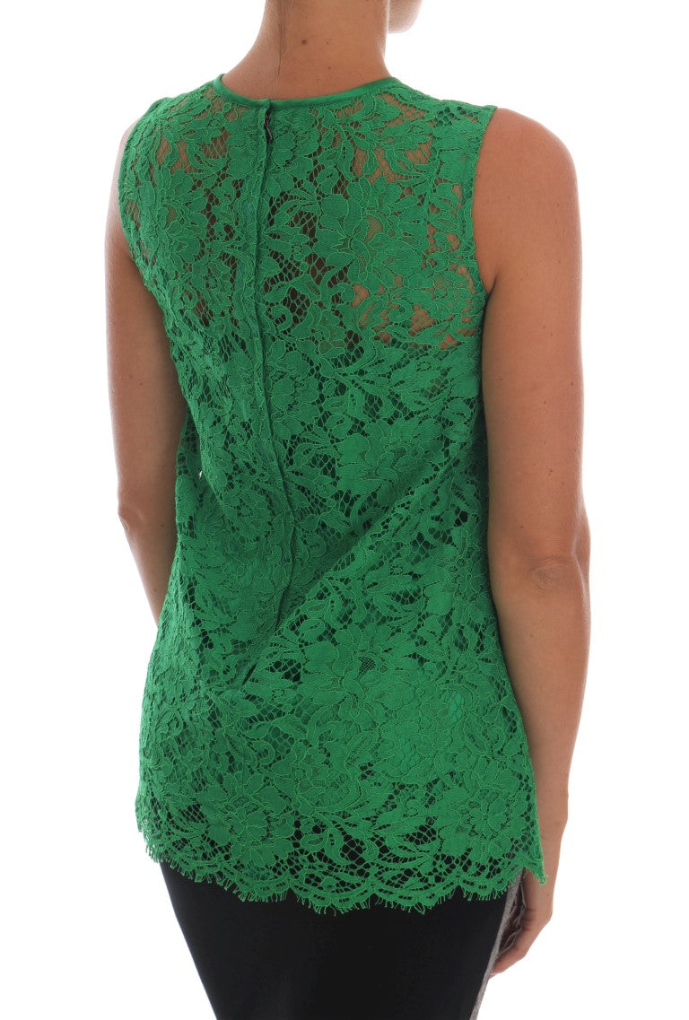 Elegant Green Floral Lace Sleeveless Blouse