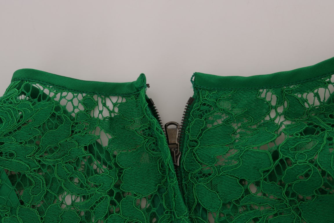 Elegant Green Floral Lace Sleeveless Blouse