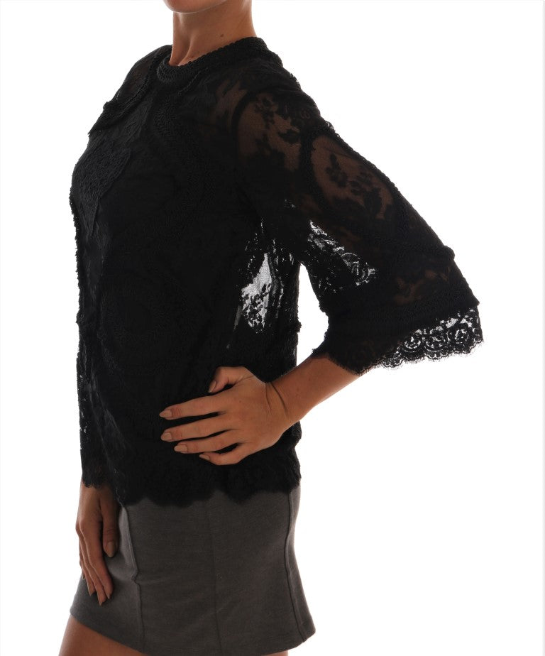 Elegant Black Floral Lace Torero Blouse