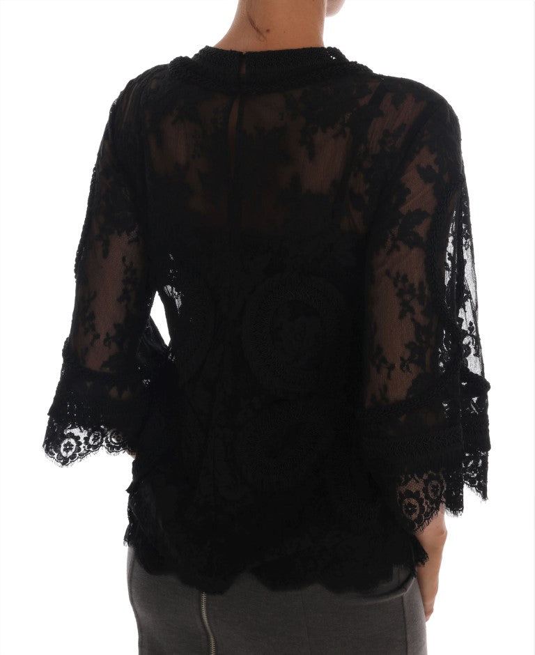 Elegant Black Floral Lace Torero Blouse