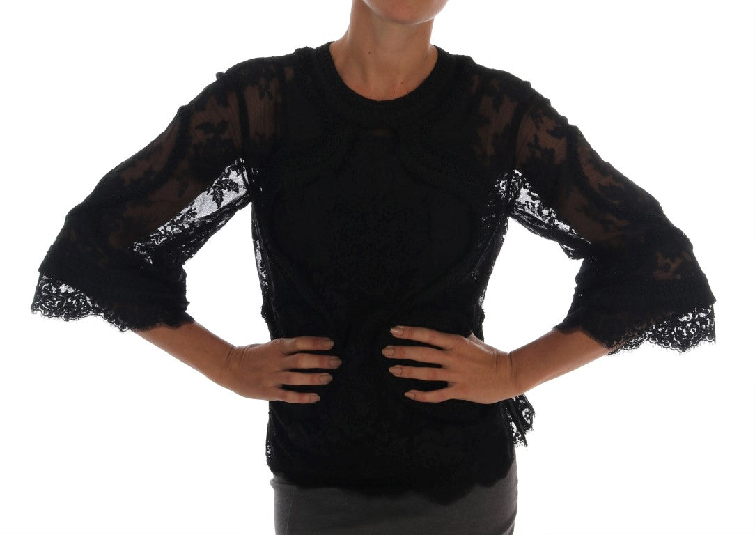 Elegant Black Floral Lace Torero Blouse