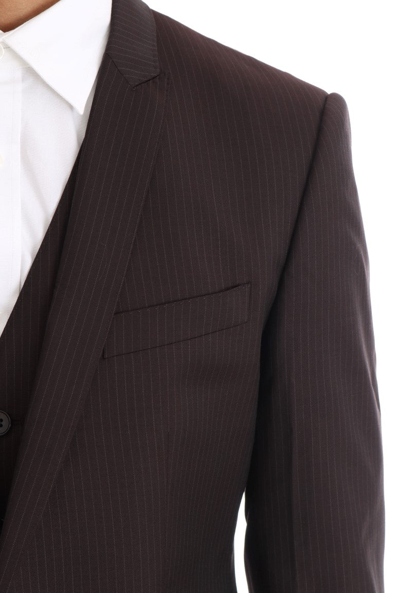 Brown Striped GOLD Slim Fit 3 Piece Suit