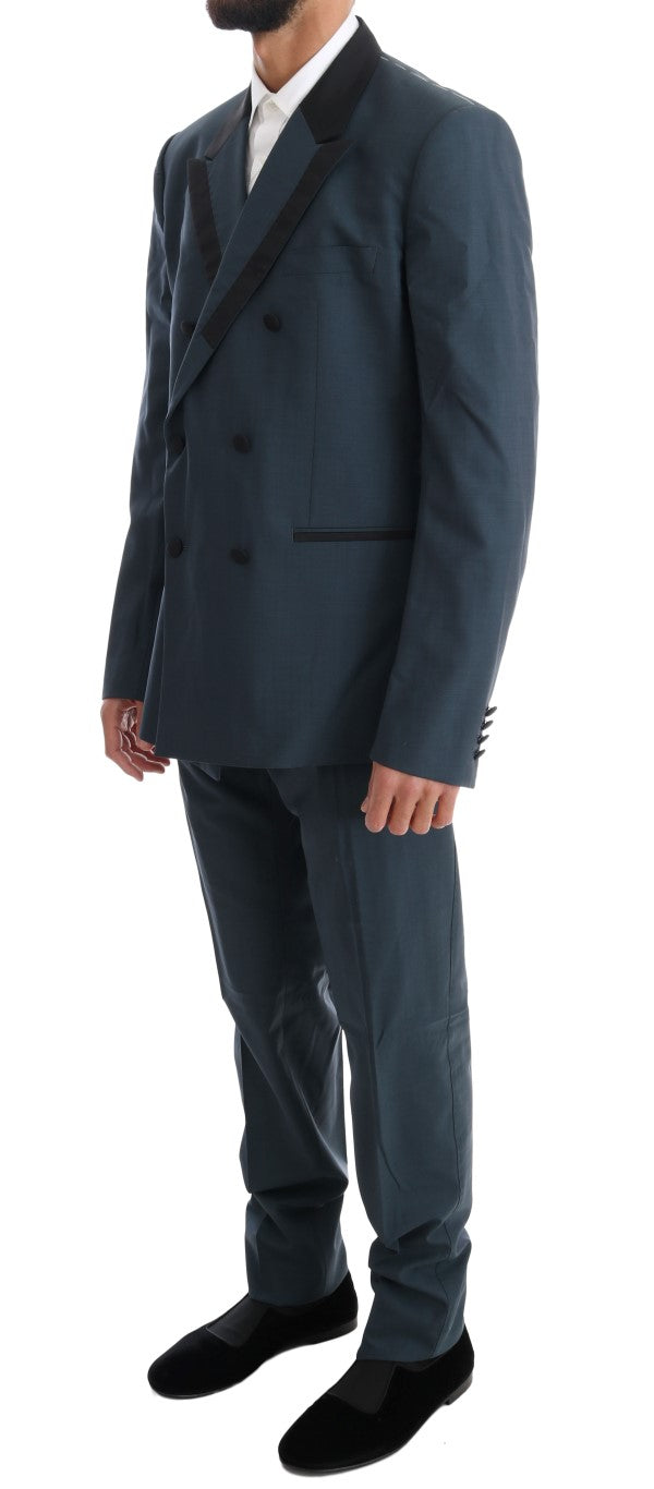 Elegant Blue Wool Silk Men's Suit