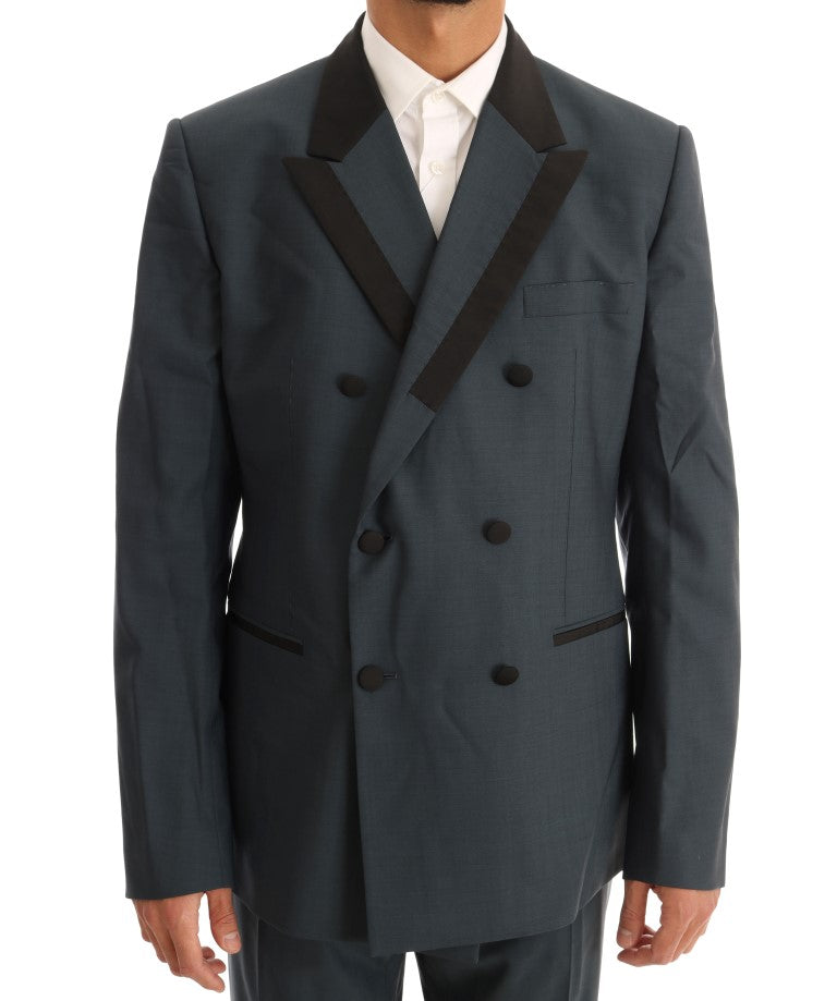 Elegant Blue Wool Silk Men's Suit