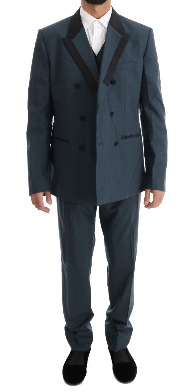 Elegant Blue Wool Silk Men's Suit