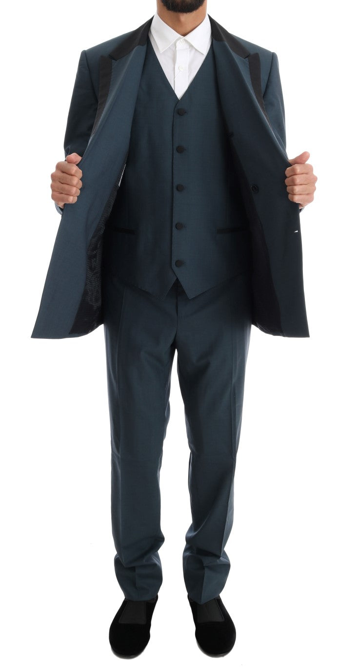 Elegant Blue Wool Silk Men's Suit