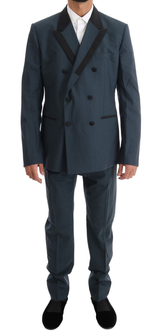 Elegant Blue Wool Silk Men's Suit