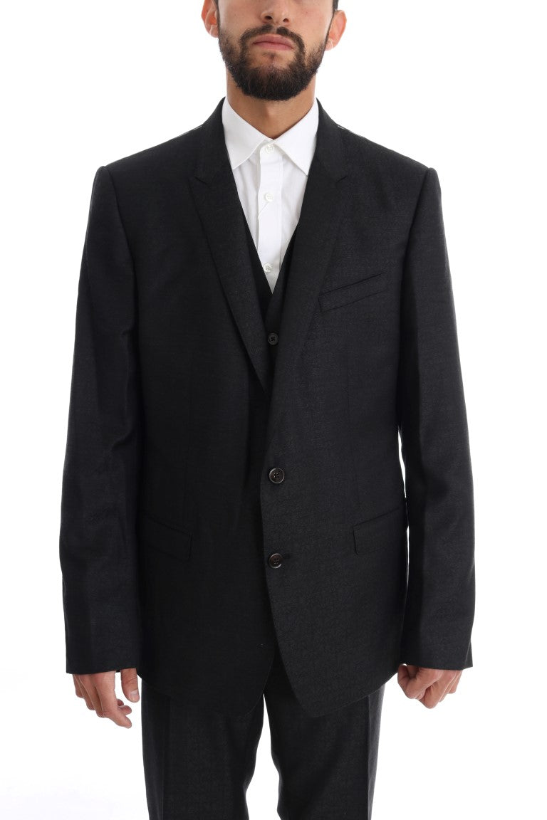 Elegant Gray Wool Three-Piece Suit