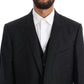 Elegant Gray Wool Three-Piece Suit