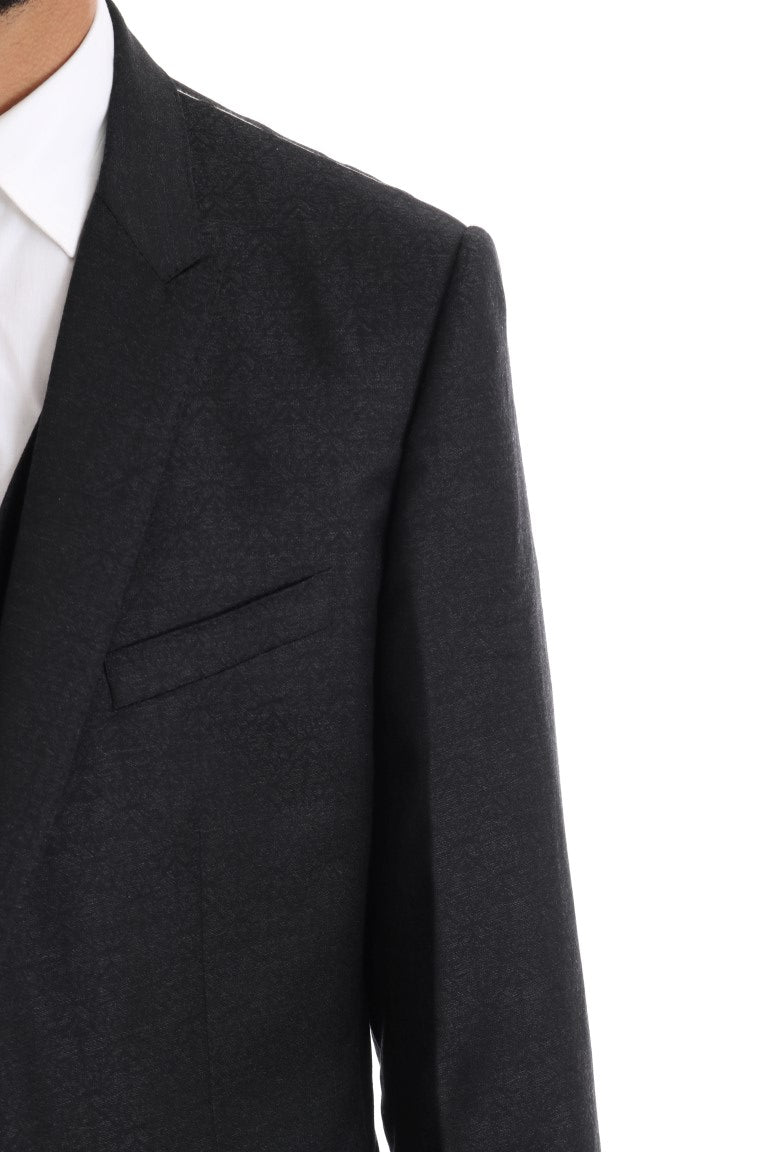 Elegant Gray Wool Three-Piece Suit