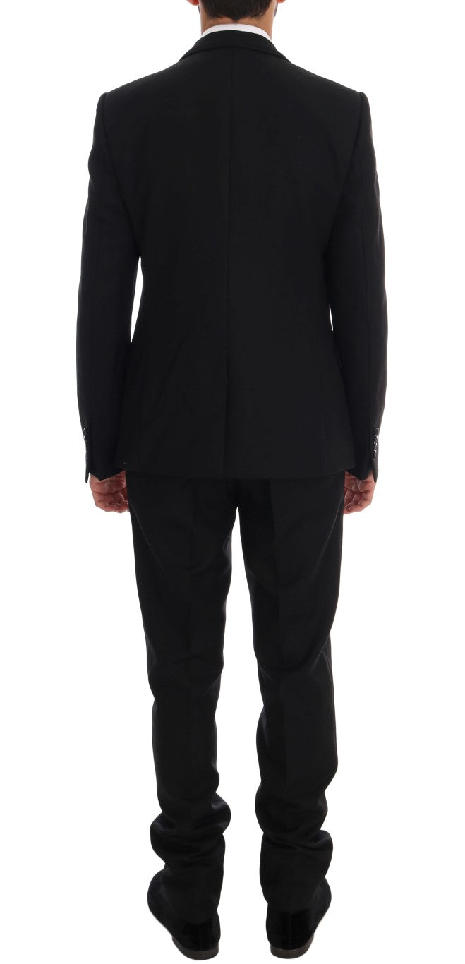 Elegant Black Wool 3-Piece Slim Fit Suit