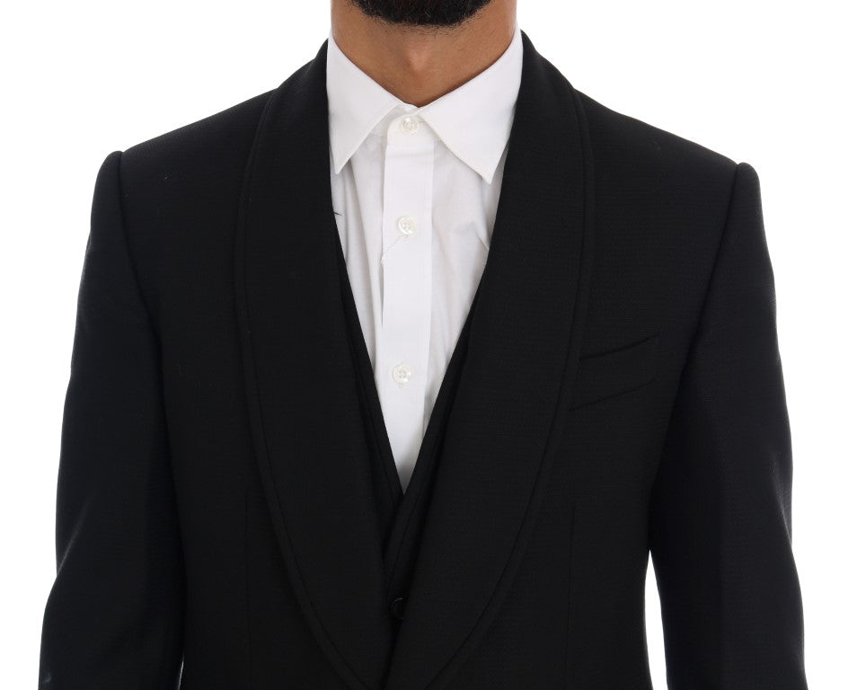 Elegant Black Wool 3-Piece Slim Fit Suit