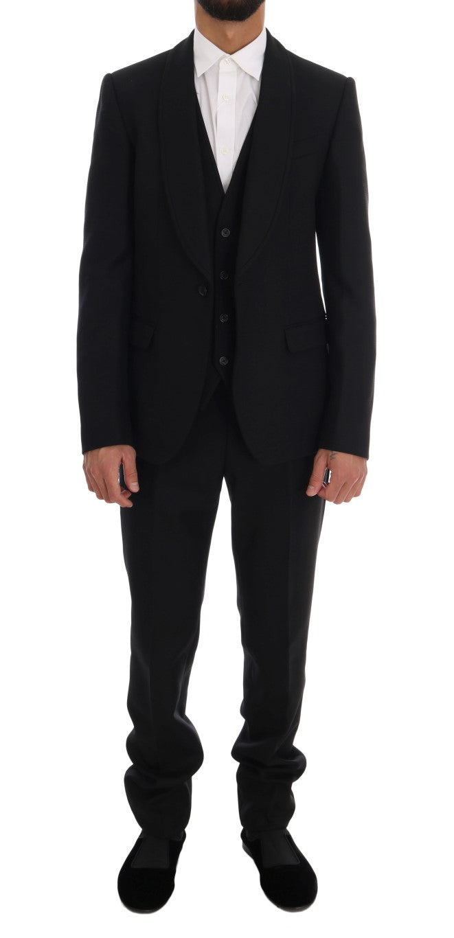 Elegant Black Wool 3-Piece Slim Fit Suit