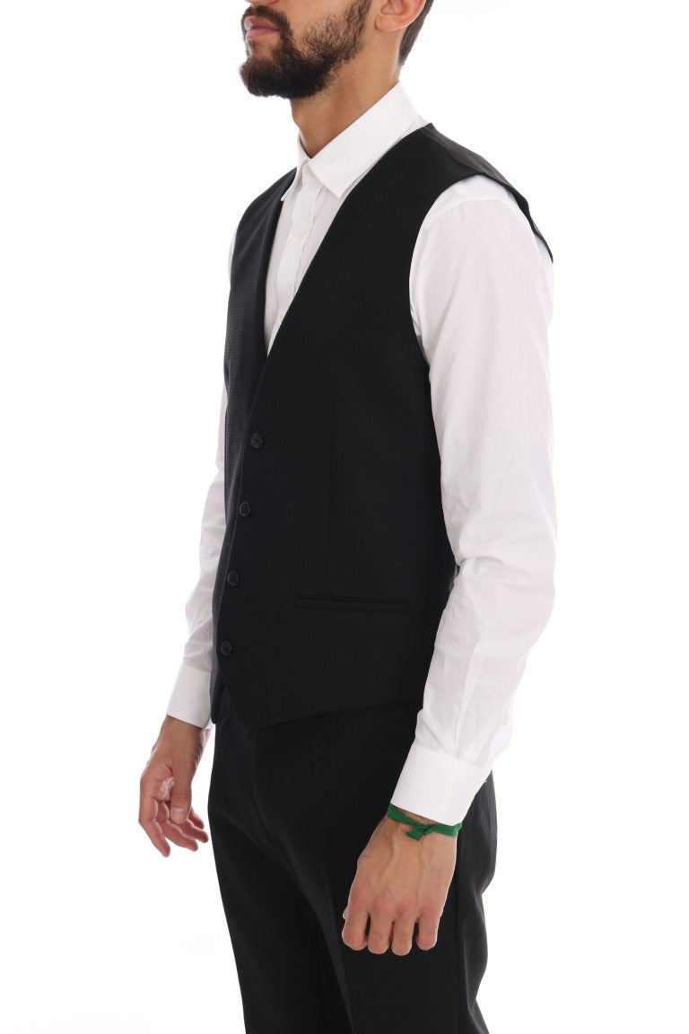 Elegant Black Wool 3-Piece Slim Fit Suit