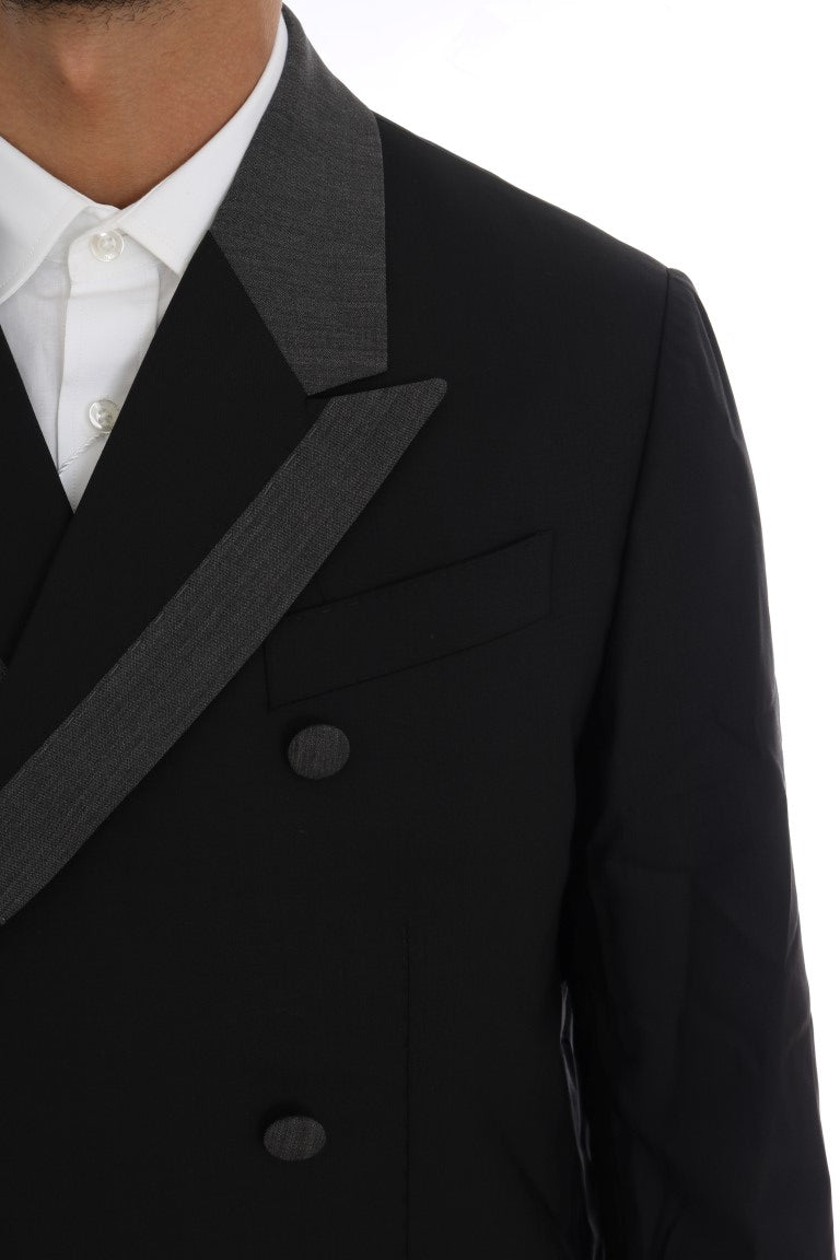 Elegant Black Double Breasted Wool Suit