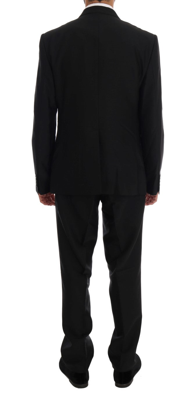 Elegant Black Slim Fit Three Piece Suit