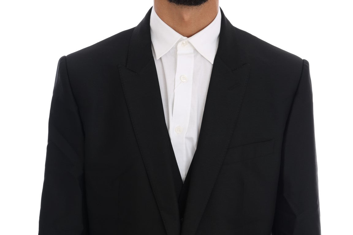 Elegant Black Slim Fit Three Piece Suit