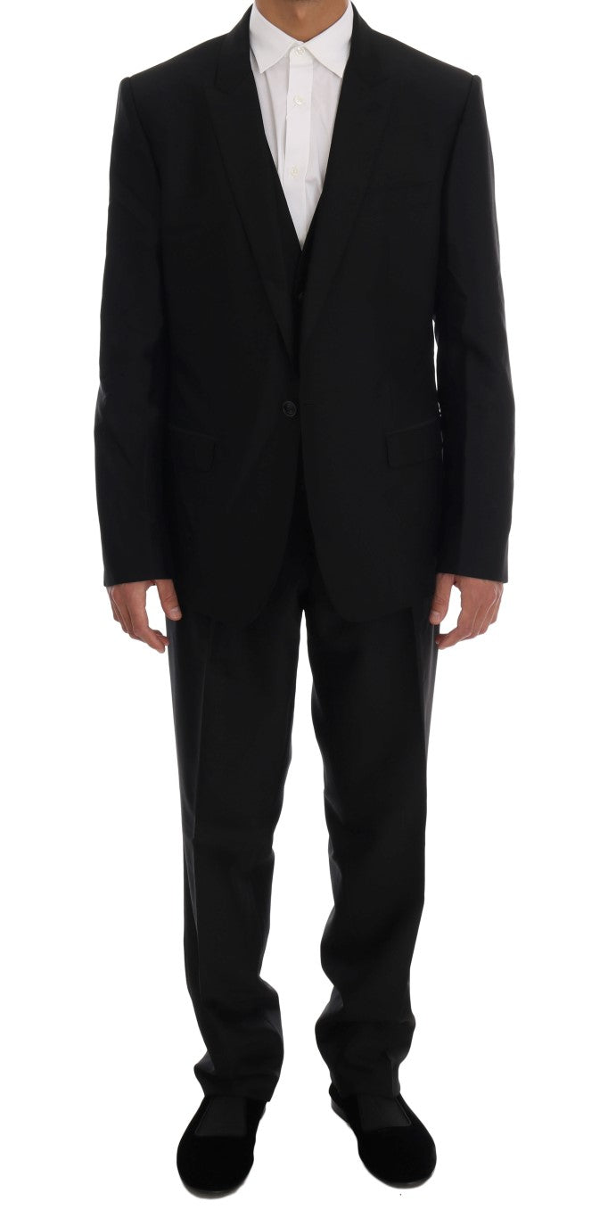 Elegant Black Slim Fit Three Piece Suit