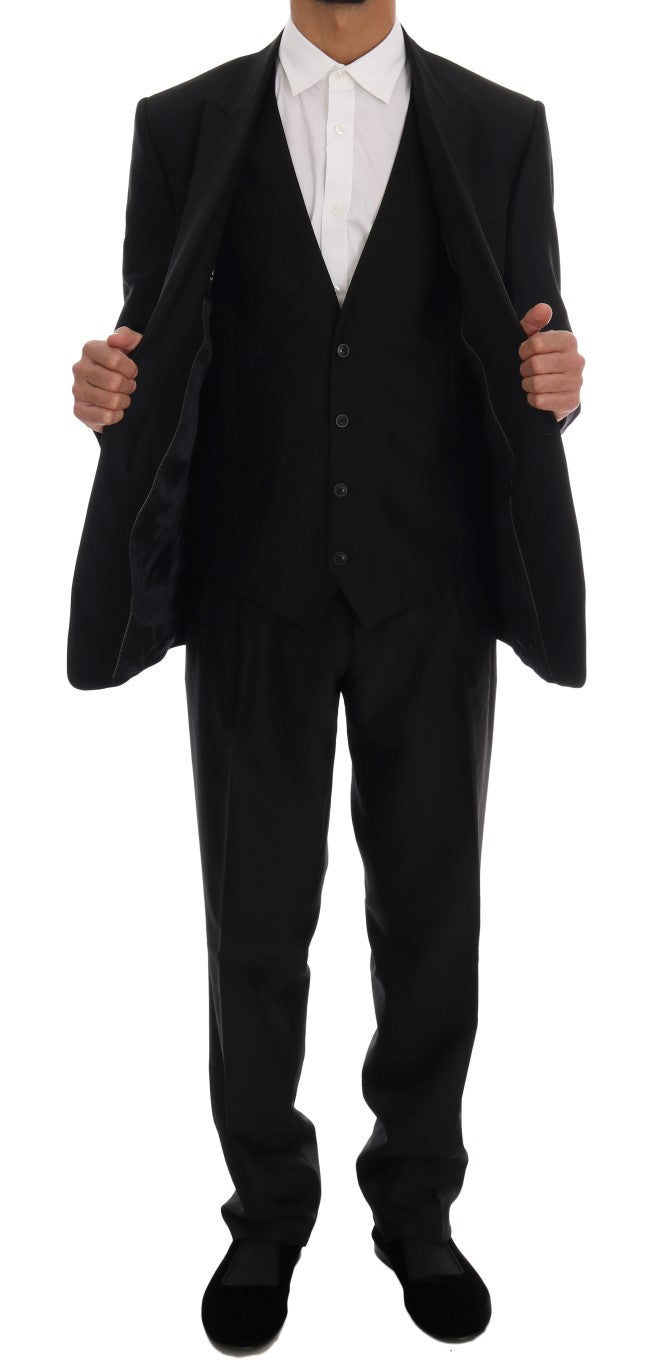 Elegant Black Slim Fit Three Piece Suit