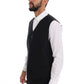 Elegant Black Wool Three-Piece Suit