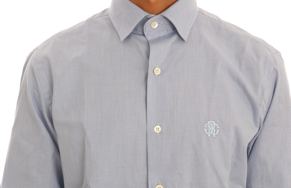 Elegant Blue Checkered Formal Dress Shirt