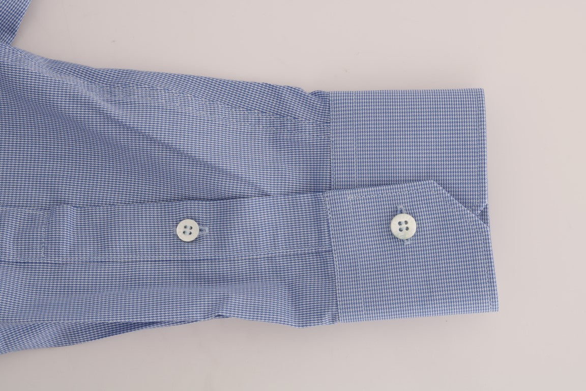 Elegant Blue Checkered Formal Dress Shirt