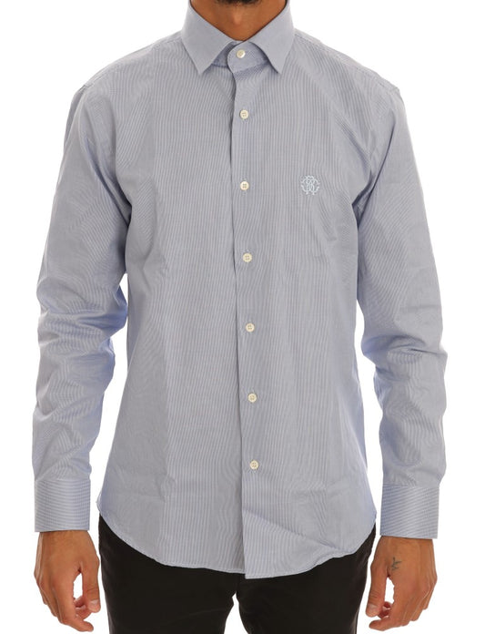 Elegant Blue Checkered Formal Dress Shirt