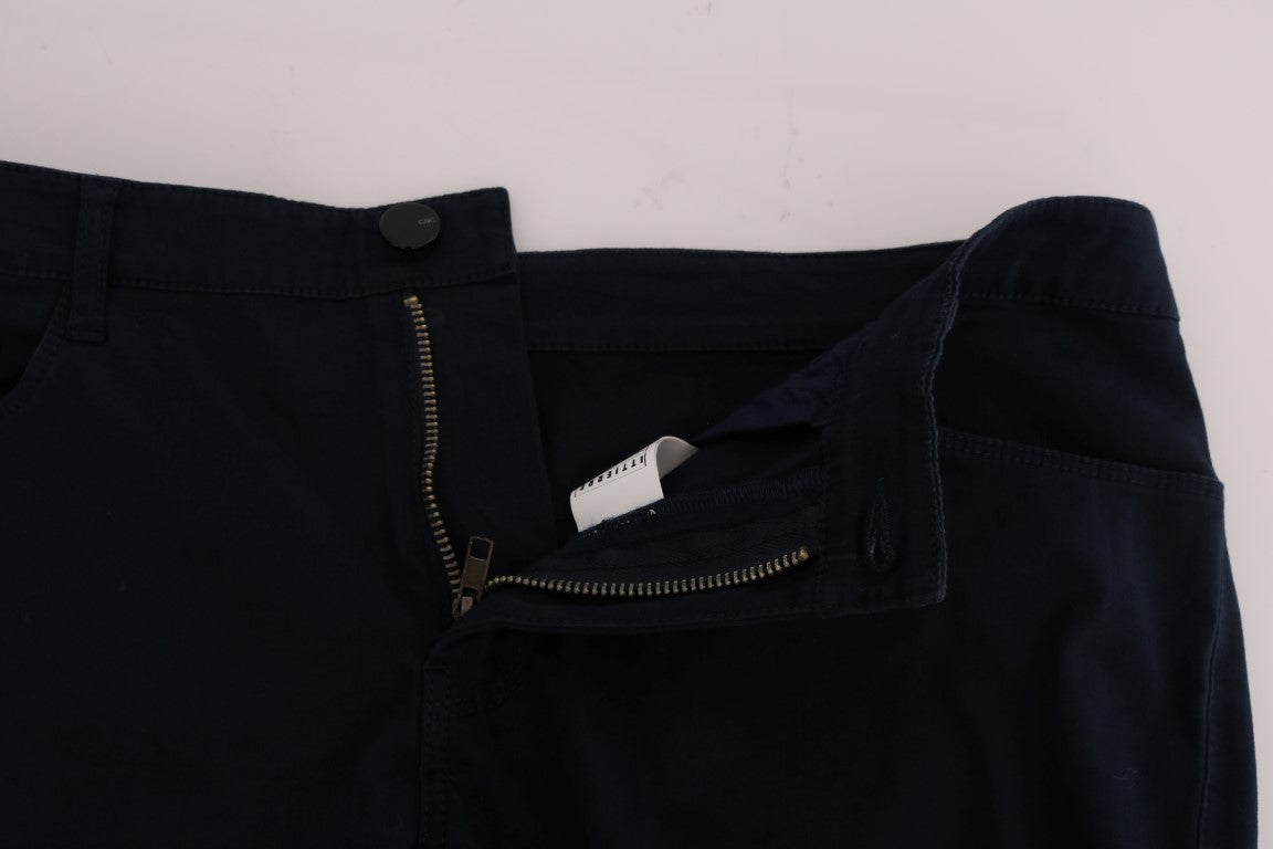 Elegant Blue Slim Fit Cotton Stretch Pants