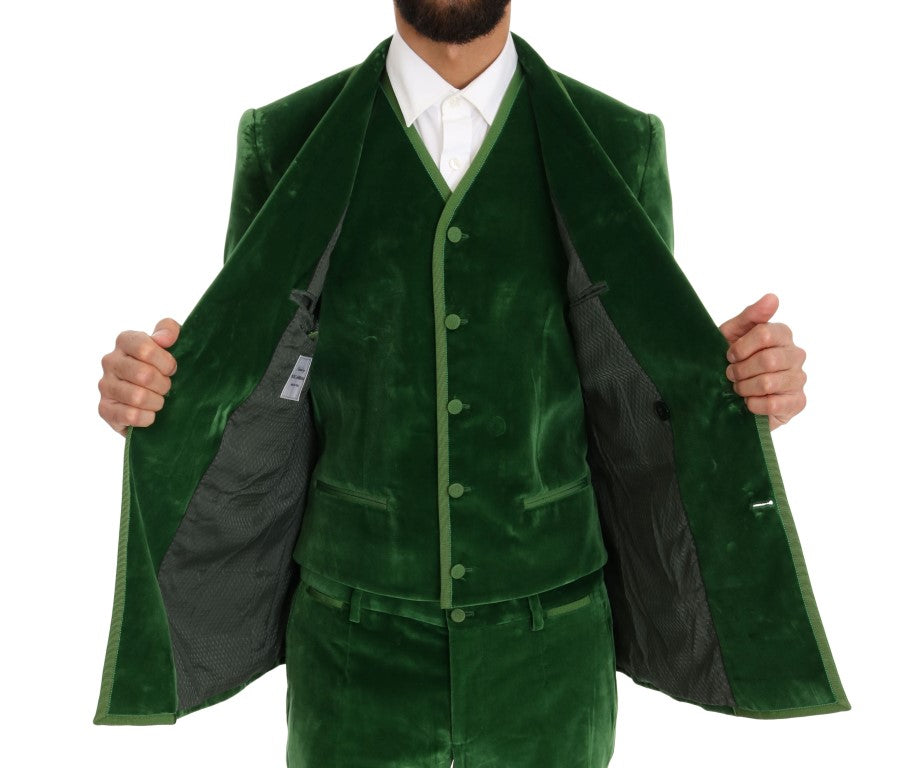 Emerald Elegance Velvet Three-Piece Suit