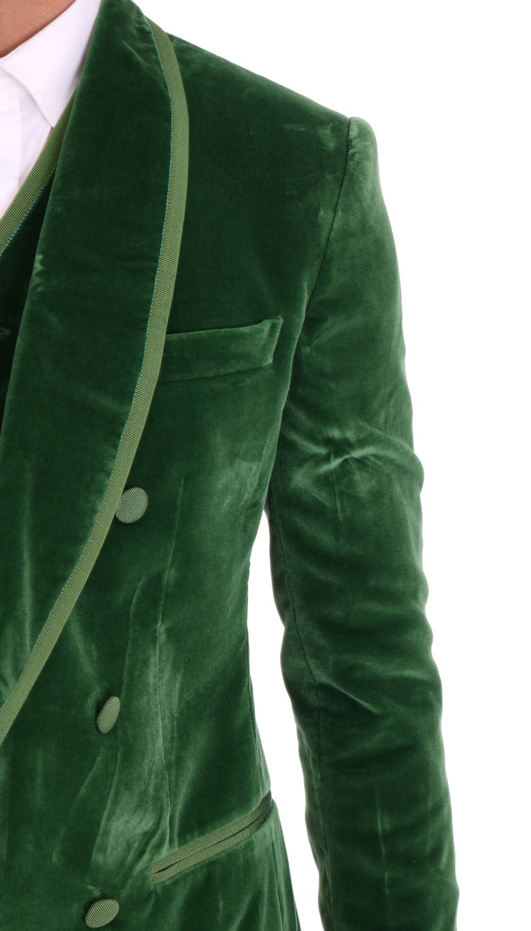 Emerald Elegance Velvet Three-Piece Suit