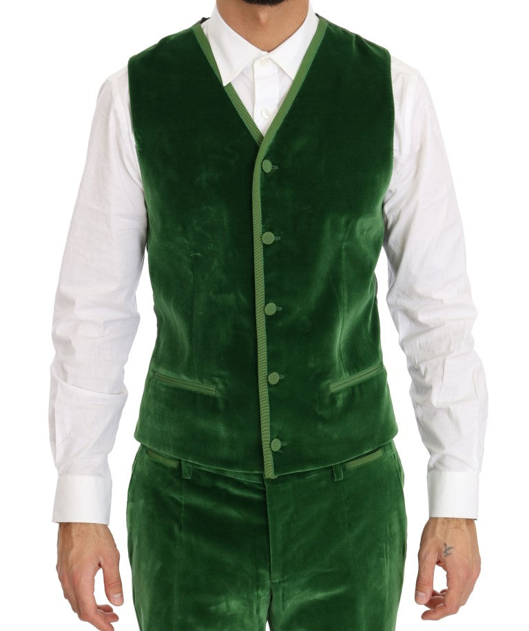 Emerald Elegance Velvet Three-Piece Suit