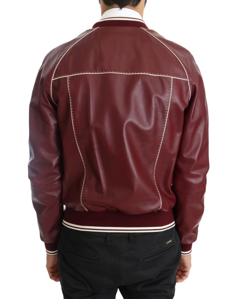 Elegant Bordeaux Leather Bomber Jacket