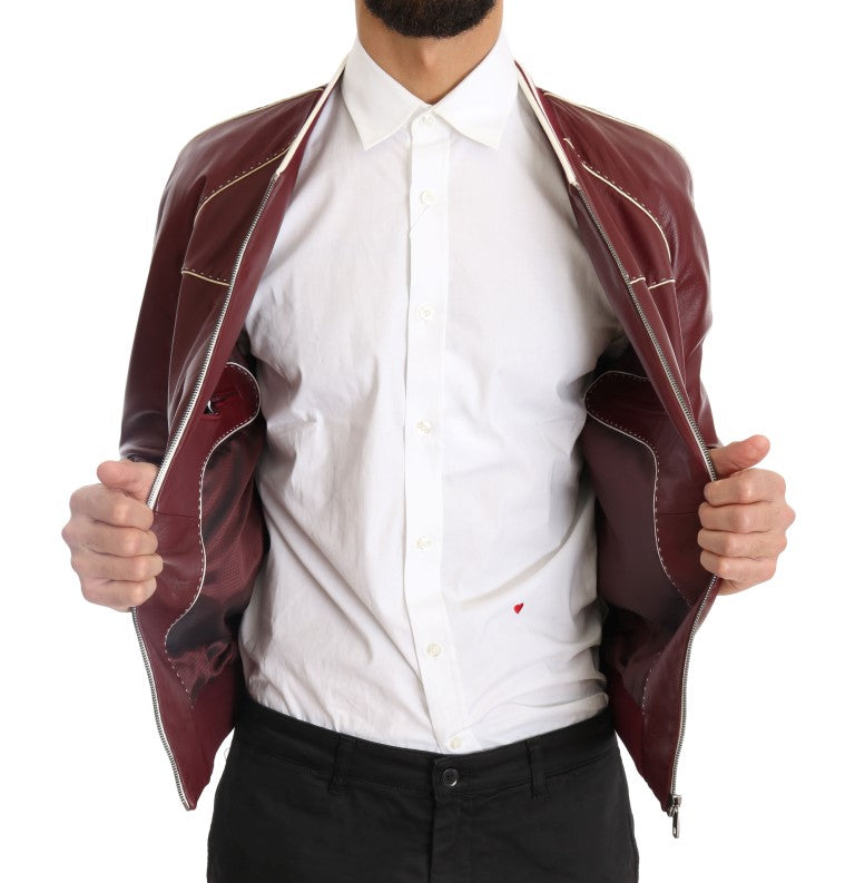 Elegant Bordeaux Leather Bomber Jacket