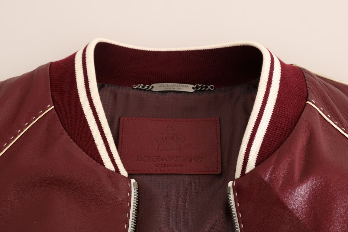 Elegant Bordeaux Leather Bomber Jacket