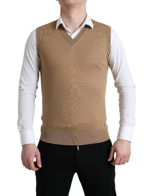 Brown Wool Sleeveless Pullover Sweater