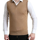 Brown Wool Sleeveless Pullover Sweater