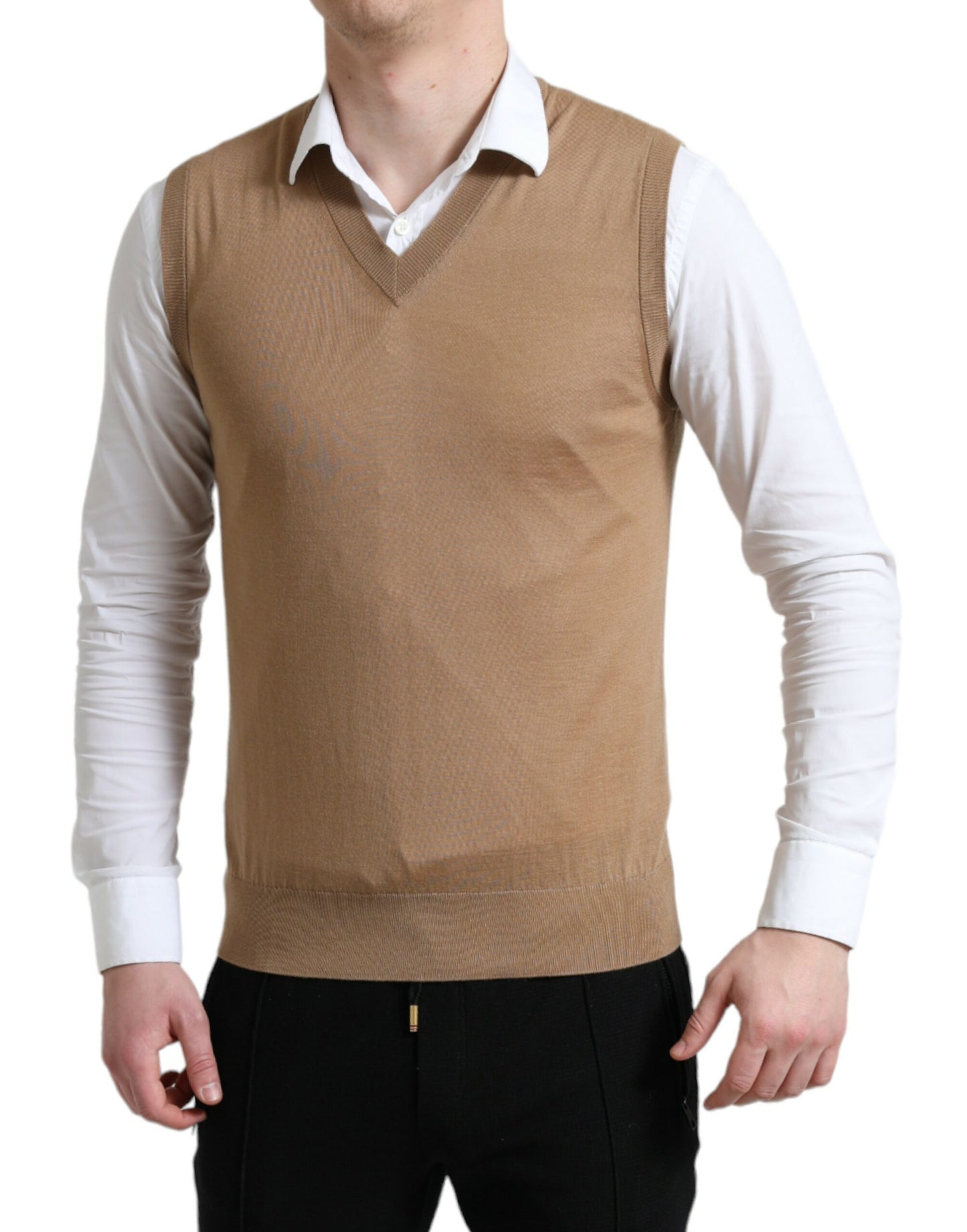 Brown Wool Sleeveless Pullover Sweater