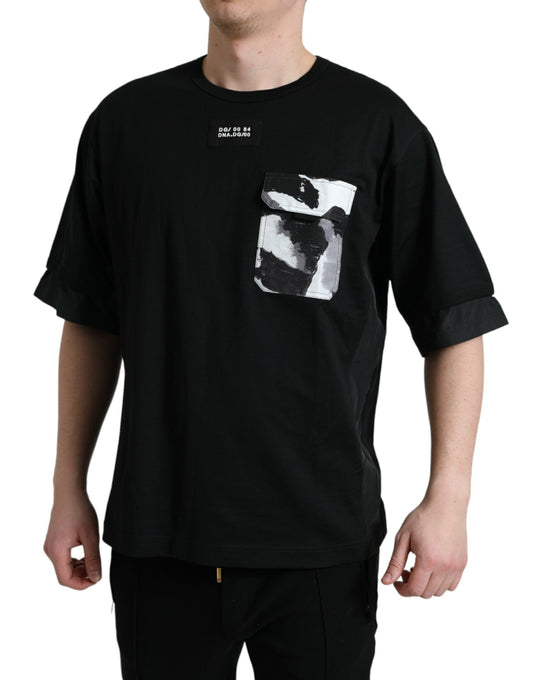 Black Camouflage Cotton Crewneck T-shirt