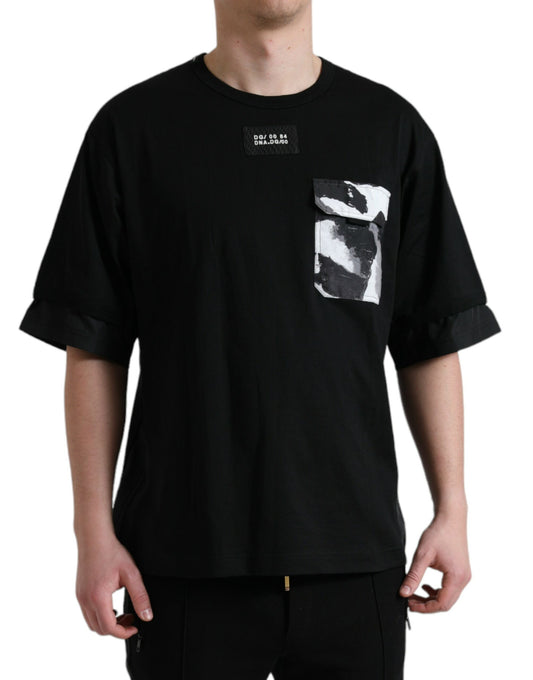 Black Camouflage Cotton Crewneck T-shirt