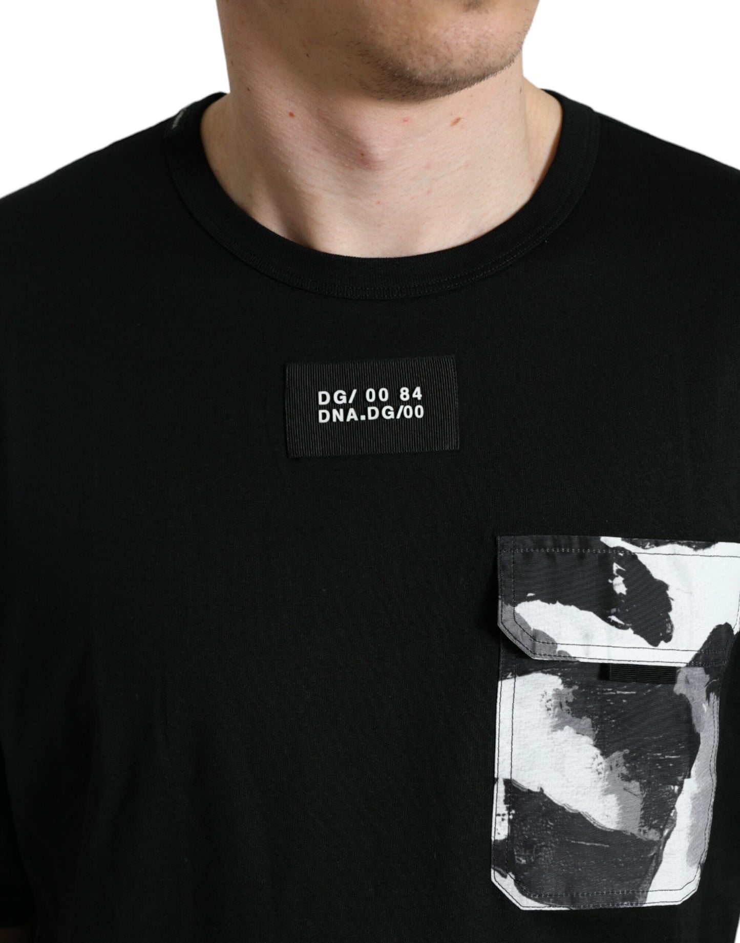 Black Camouflage Cotton Crewneck T-shirt