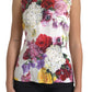 White Floral Silk Sleeveless Tank Blouse Top